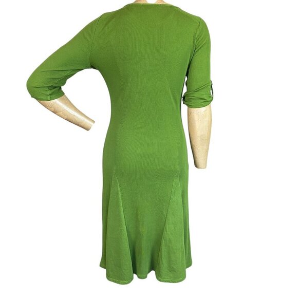 Lauren Ralph Lauren Fit+Flare Button Front 1/2 Sleeve Henley Dress S Green #350F - Picture 7 of 9